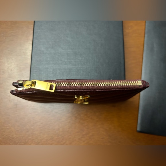 Saint Laurent YSL Cassandre Matelassé Zipped Card Case Burgundy Leather Wallet - Picture 13 of 14